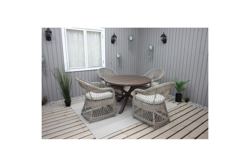 Utomhusmöbelgrupp Ø 112 cm bord & 4 Merida naturell stolar Brun - Brun - Utemöbler & utemiljö - Utegrupp - Cafegrupp & cafeset