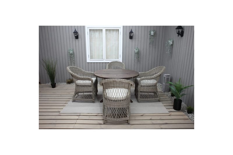 Utomhusmöbelgrupp Ø 112 cm bord & 4 Merida naturell stolar Brun - Brun - Utemöbler & utemiljö - Utegrupp - Cafegrupp & cafeset
