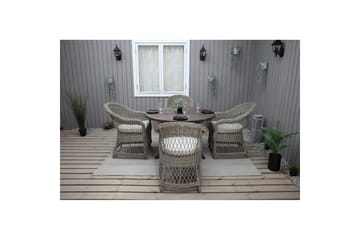 Utomhusmöbelgrupp Ø 112 cm bord & 4 Merida naturell stolar Brun - Brun - Utemöbler & utemiljö - Utegrupp - Matgrupp utomhus