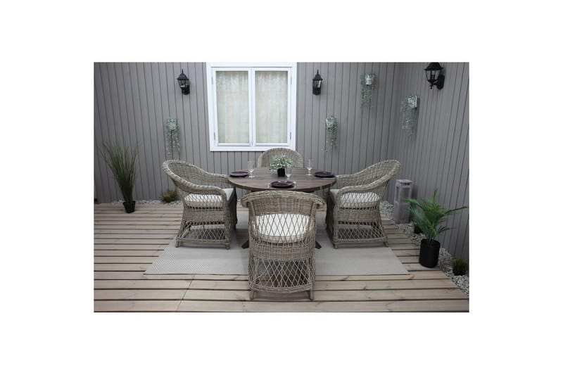Utomhusmöbelgrupp Ø 112 cm bord & 4 Merida naturell stolar Brun - Brun - Utemöbler & utemiljö - Utegrupp - Matgrupp utomhus