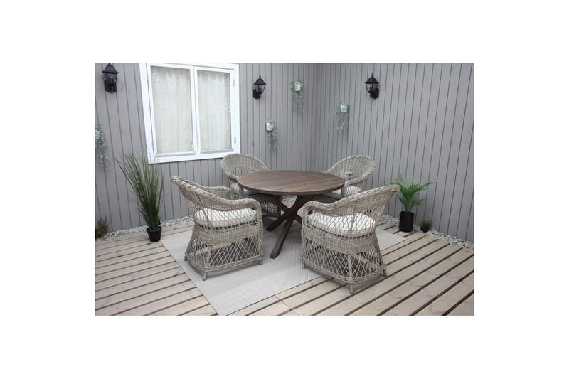 Utomhusmöbelgrupp Ø 112 cm bord & 4 Merida naturell stolar Brun - Brun - Utemöbler & utemiljö - Utegrupp - Matgrupp utomhus