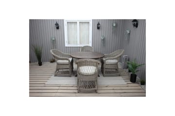 Utomhusmöbelgrupp Ø 112 cm bord & 4 Merida naturell stolar Brun - Brun - Utemöbler & utemiljö - Utegrupp - Matgrupp utomhus