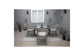 Utomhusmöbelgrupp Ø 112 cm bord & 4 Merida naturell stolar Grå - Grå - Utemöbler & utemiljö - Utegrupp - Matgrupp utomhus