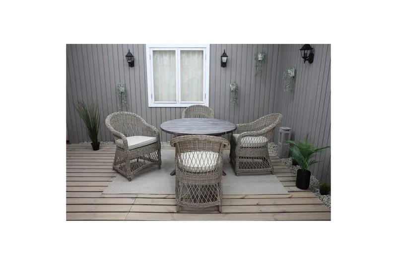 Utomhusmöbelgrupp Ø 112 cm bord & 4 Merida naturell stolar Grå - Grå - Utemöbler & utemiljö - Utegrupp - Matgrupp utomhus
