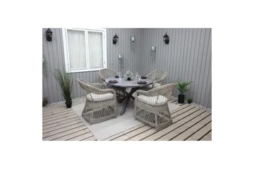 Utomhusmöbelgrupp Ø 112 cm bord & 4 Merida naturell stolar Grå - Grå - Utemöbler & utemiljö - Utegrupp - Matgrupp utomhus