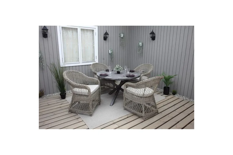 Utomhusmöbelgrupp Ø 112 cm bord & 4 Merida naturell stolar Grå - Grå - Utemöbler & utemiljö - Utegrupp - Matgrupp utomhus