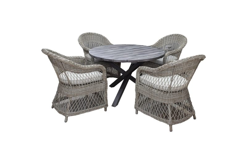 Utomhusmöbelgrupp Ø 112 cm bord & 4 Merida naturell stolar Grå - Grå - Utemöbler & utemiljö - Utegrupp - Cafegrupp & cafeset