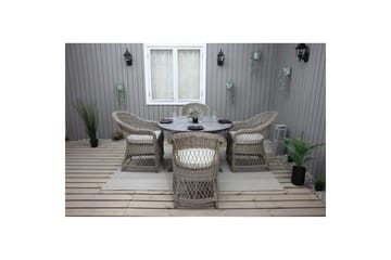 Utomhusmöbelgrupp Ø 112 cm bord & 4 Merida naturell stolar Grå - Grå - Utemöbler & utemiljö - Utegrupp - Cafegrupp & cafeset