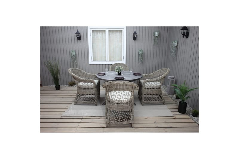 Utomhusmöbelgrupp Ø 112 cm bord & 4 Merida naturell stolar Grå - Grå - Utemöbler & utemiljö - Utegrupp - Cafegrupp & cafeset