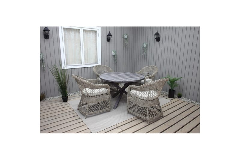 Utomhusmöbelgrupp Ø 112 cm bord & 4 Merida naturell stolar Grå - Grå - Utemöbler & utemiljö - Utegrupp - Cafegrupp & cafeset