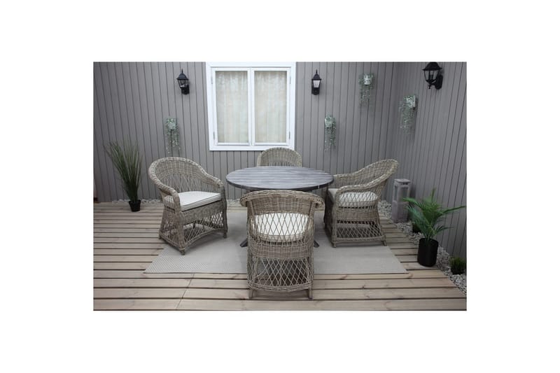 Utomhusmöbelgrupp Ø 112 cm bord & 4 Merida naturell stolar Grå - Grå - Utemöbler & utemiljö - Utegrupp - Cafegrupp & cafeset