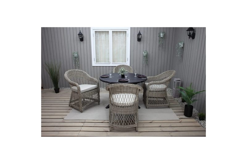 Utomhusmöbelgrupp Ø 112 cm bord & 4 Merida naturell stolar Svart - Svart - Utemöbler & utemiljö - Utegrupp - Cafegrupp & cafeset
