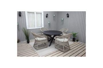 Utomhusmöbelgrupp Ø 112 cm bord & 4 Merida naturell stolar Svart - Svart - Utemöbler & utemiljö - Utegrupp - Cafegrupp & cafeset