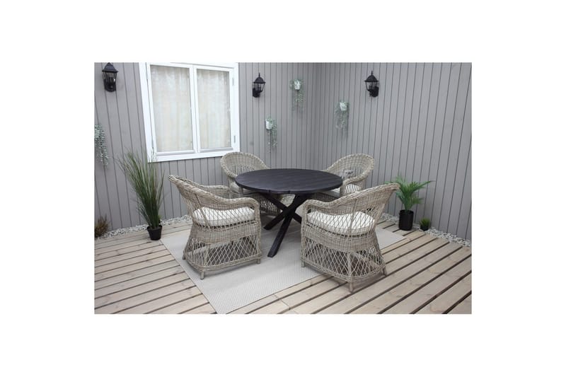 Utomhusmöbelgrupp Ø 112 cm bord & 4 Merida naturell stolar Svart - Svart - Utemöbler & utemiljö - Utegrupp - Cafegrupp & cafeset