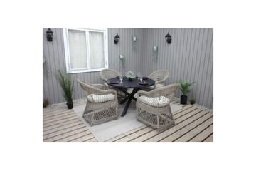 Utomhusmöbelgrupp Ø 112 cm bord & 4 Merida naturell stolar Svart - Svart - Utemöbler & utemiljö - Utegrupp - Cafegrupp & cafeset