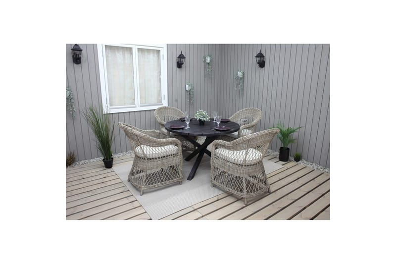 Utomhusmöbelgrupp Ø 112 cm bord & 4 Merida naturell stolar Svart - Svart - Utemöbler & utemiljö - Utegrupp - Matgrupp utomhus