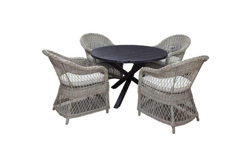 Utomhusmöbelgrupp Ø 112 cm bord & 4 Merida naturell stolar Svart - Svart - Utemöbler & utemiljö - Utegrupp - Cafegrupp & cafeset