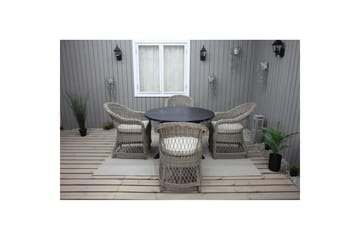 Utomhusmöbelgrupp Ø 112 cm bord & 4 Merida naturell stolar Svart - Svart - Utemöbler & utemiljö - Utegrupp - Cafegrupp & cafeset