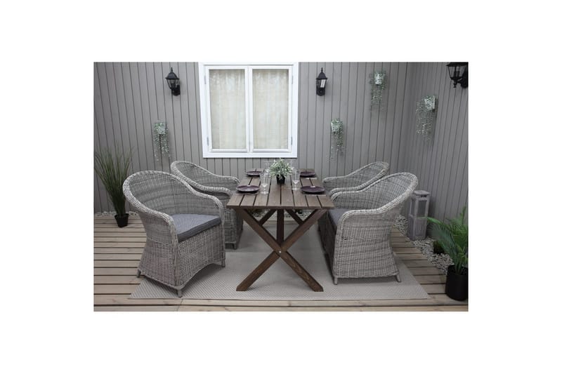 Utomhusmöbelgrupp 150 cm Bord & 4 Belize grå stolar Brun - Brun - Utemöbler & utemiljö - Utegrupp - Cafegrupp & cafeset