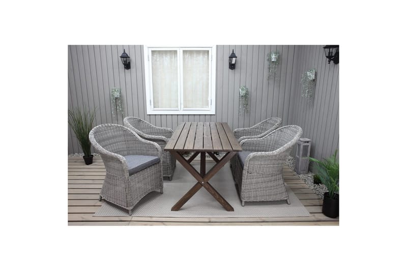 Utomhusmöbelgrupp 150 cm Bord & 4 Belize grå stolar Brun - Brun - Utemöbler & utemiljö - Utegrupp - Cafegrupp & cafeset