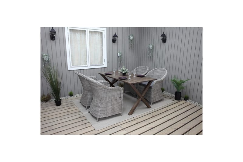 Utomhusmöbelgrupp 150 cm Bord & 4 Belize grå stolar Brun - Brun - Utemöbler & utemiljö - Utegrupp - Cafegrupp & cafeset