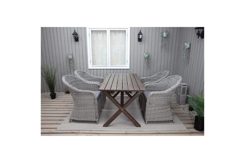 Utomhusmöbelgrupp 150 cm Bord & 4 Belize grå stolar Brun - Brun - Utemöbler & utemiljö - Utegrupp - Cafegrupp & cafeset