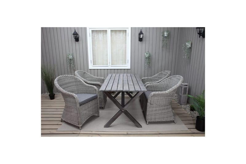 Utomhusmöbelgrupp 150 cm Bord & 4 Belize grå stolar Grå - Grå - Utemöbler & utemiljö - Utegrupp - Matgrupp utomhus
