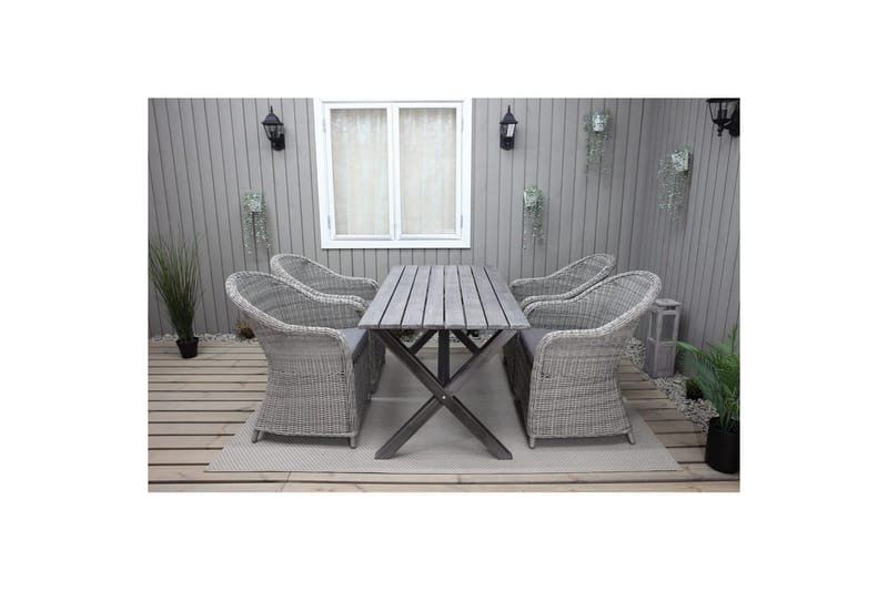 Utomhusmöbelgrupp 150 cm Bord & 4 Belize grå stolar Grå - Grå - Utemöbler & utemiljö - Utegrupp - Matgrupp utomhus