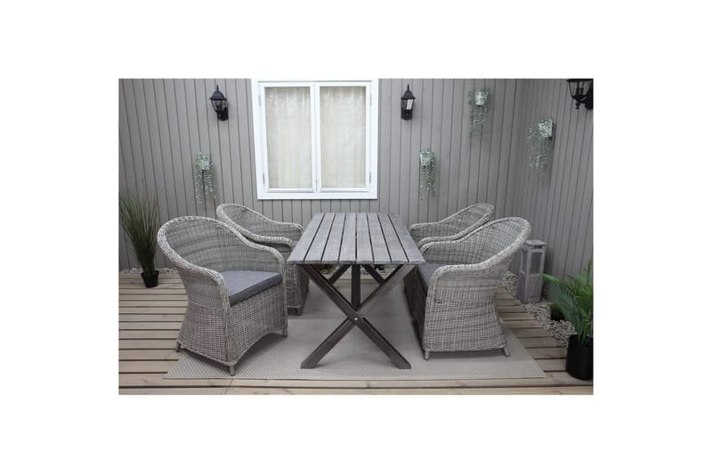Utomhusmöbelgrupp 150 cm Bord & 4 Belize grå stolar Grå - Grå - Utemöbler & utemiljö - Utegrupp - Cafegrupp & cafeset