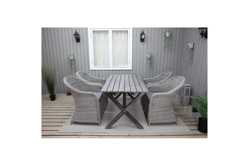 Utomhusmöbelgrupp 150 cm Bord & 4 Belize grå stolar Grå - Grå - Utemöbler & utemiljö - Utegrupp - Cafegrupp & cafeset