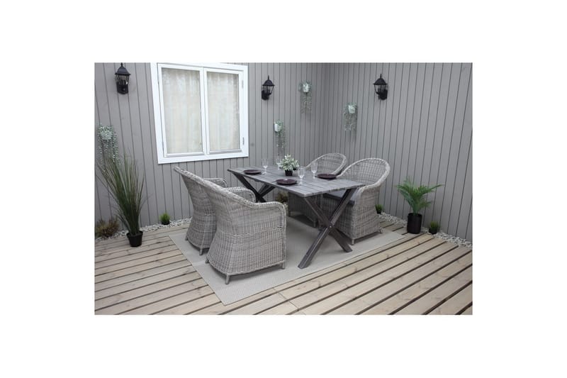 Utomhusmöbelgrupp 150 cm Bord & 4 Belize grå stolar Grå - Grå - Utemöbler & utemiljö - Utegrupp - Cafegrupp & cafeset