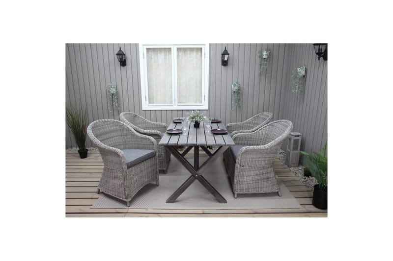 Utomhusmöbelgrupp 150 cm Bord & 4 Belize grå stolar Grå - Grå - Utemöbler & utemiljö - Utegrupp - Cafegrupp & cafeset