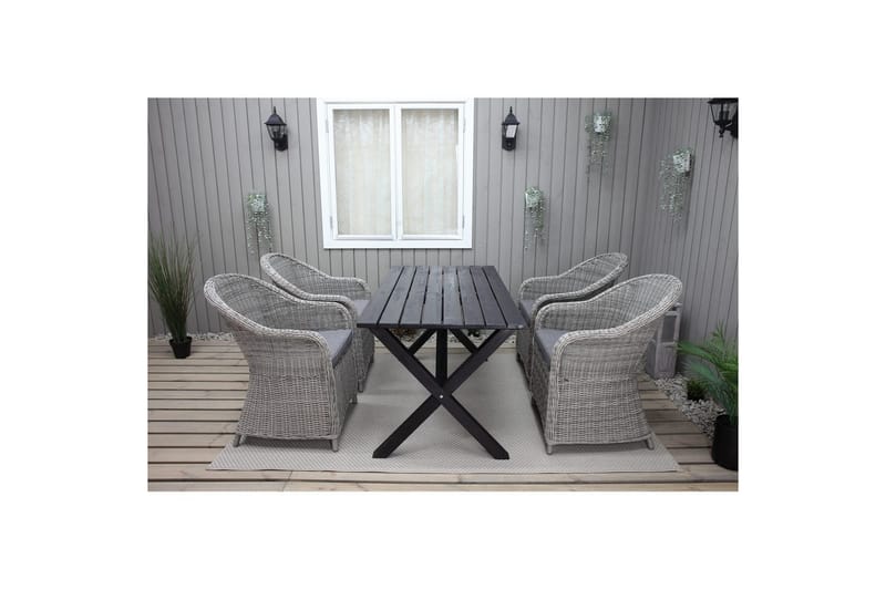 Utomhusmöbelgrupp 150 cm Bord & 4 Belize grå stolar Svart - Svart - Utemöbler & utemiljö - Utegrupp - Cafegrupp & cafeset