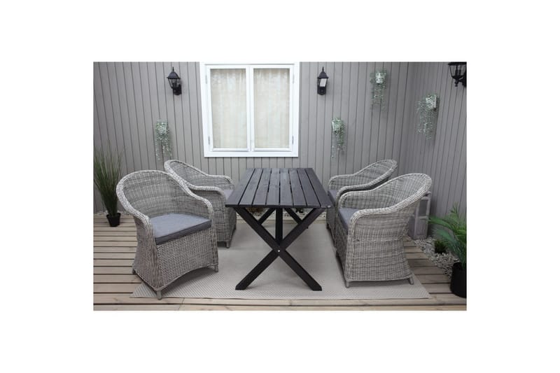 Utomhusmöbelgrupp 150 cm Bord & 4 Belize grå stolar Svart - Svart - Utemöbler & utemiljö - Utegrupp - Cafegrupp & cafeset