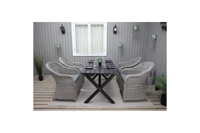 Utomhusmöbelgrupp 150 cm Bord & 4 Belize grå stolar Svart - Svart - Utemöbler & utemiljö - Utegrupp - Cafegrupp & cafeset
