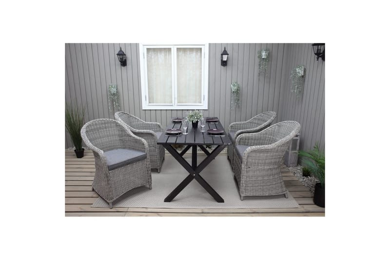 Utomhusmöbelgrupp 150 cm Bord & 4 Belize grå stolar Svart - Svart - Utemöbler & utemiljö - Utegrupp - Cafegrupp & cafeset