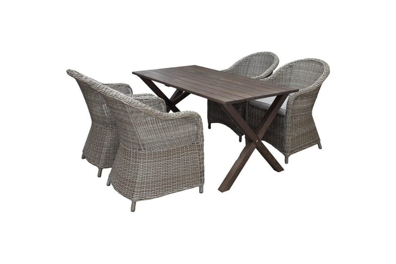 Utomhusmöbelgrupp 150 cm Bord & 4 Belize naturell stolar Brun, Brun