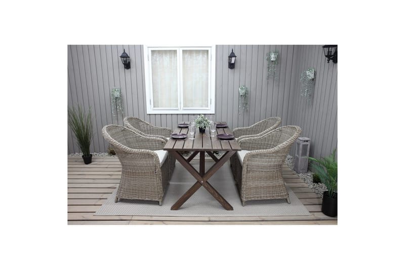 Utomhusmöbelgrupp 150 cm Bord & 4 Belize naturell stolar Brun - Brun - Utemöbler & utemiljö - Utegrupp - Matgrupp utomhus