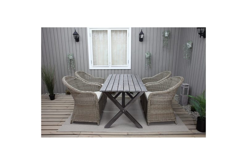 Utomhusmöbelgrupp 150 cm Bord & 4 Belize naturell stolar Grå - Grå - Utemöbler & utemiljö - Utegrupp - Matgrupp utomhus