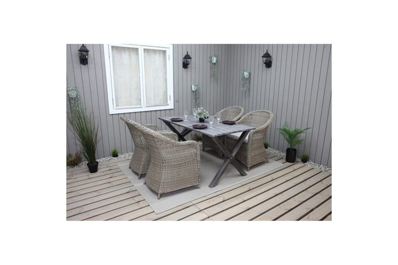 Utomhusmöbelgrupp 150 cm Bord & 4 Belize naturell stolar Grå - Grå - Utemöbler & utemiljö - Utegrupp - Matgrupp utomhus