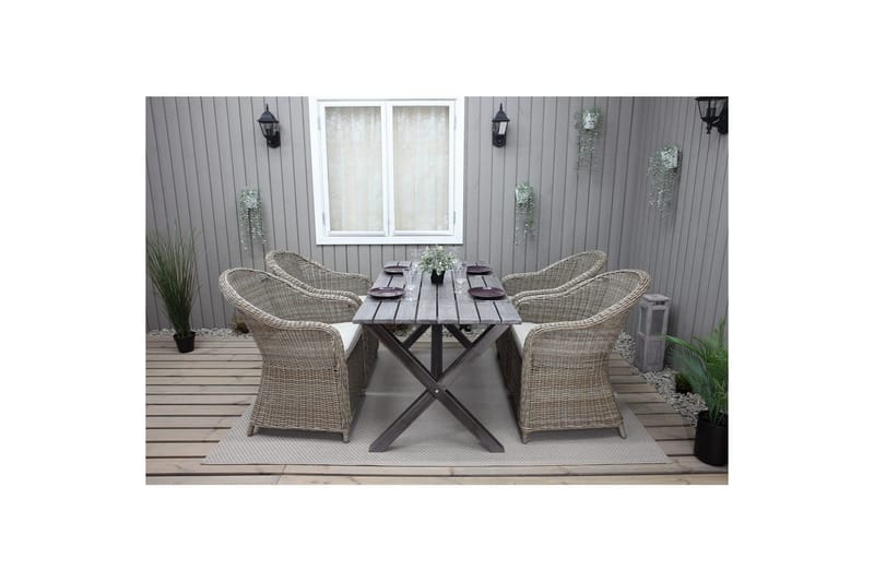 Utomhusmöbelgrupp 150 cm Bord & 4 Belize naturell stolar Grå - Grå - Utemöbler & utemiljö - Utegrupp - Matgrupp utomhus
