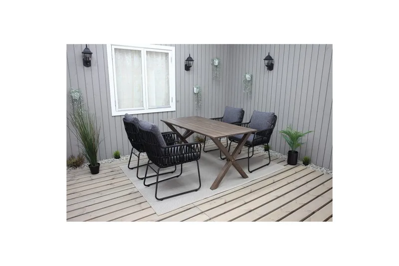 Utomhusmöbelgrupp 150 cm Bord & 4 Levanto grå stolar Brun - Brun - Utemöbler & utemiljö - Utegrupp - Matgrupp utomhus