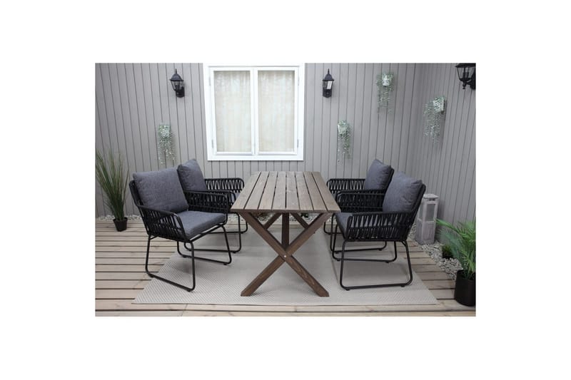Utomhusmöbelgrupp 150 cm Bord & 4 Levanto grå stolar Brun - Brun - Utemöbler & utemiljö - Utegrupp - Matgrupp utomhus