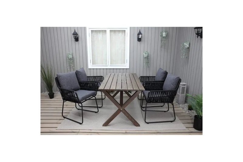 Utomhusmöbelgrupp 150 cm Bord & 4 Levanto grå stolar Brun - Brun - Utemöbler & utemiljö - Utegrupp - Matgrupp utomhus