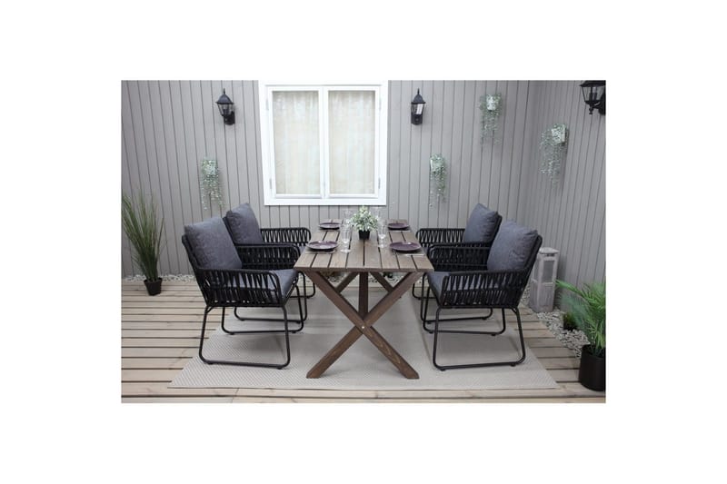 Utomhusmöbelgrupp 150 cm Bord & 4 Levanto grå stolar Brun - Brun - Utemöbler & utemiljö - Utegrupp - Matgrupp utomhus