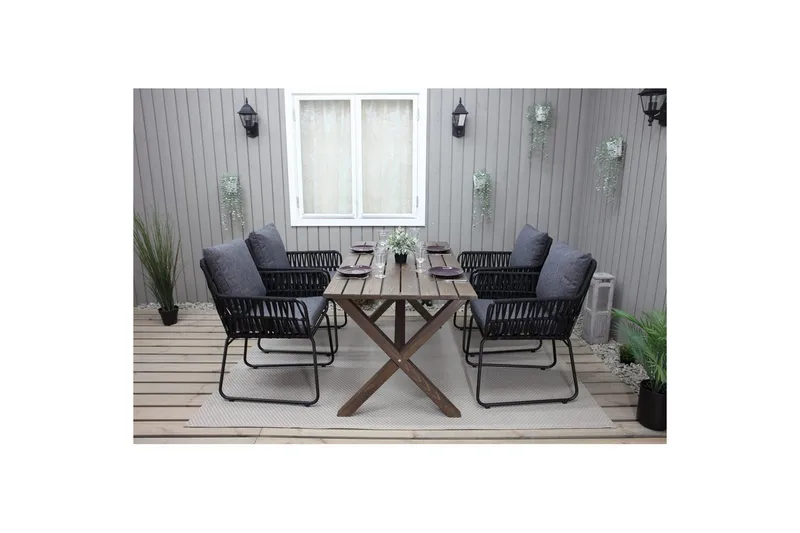 Utomhusmöbelgrupp 150 cm Bord & 4 Levanto grå stolar Brun - Brun - Utemöbler & utemiljö - Utegrupp - Matgrupp utomhus