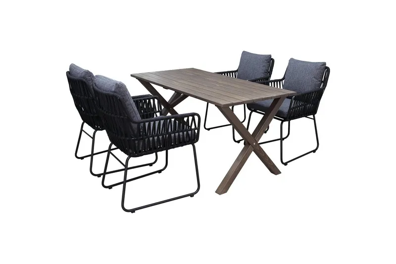 Utomhusmöbelgrupp 150 cm Bord & 4 Levanto grå stolar Brun, Brun