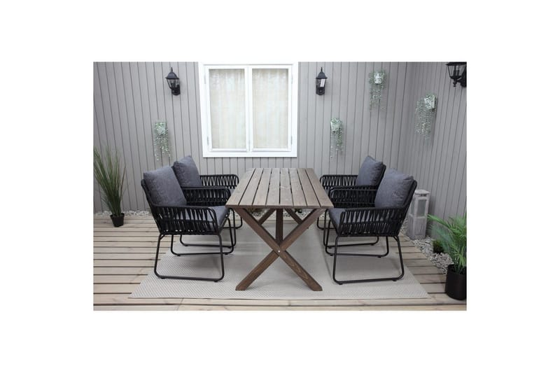 Utomhusmöbelgrupp 150 cm Bord & 4 Levanto grå stolar Brun - Brun - Utemöbler & utemiljö - Utegrupp - Matgrupp utomhus