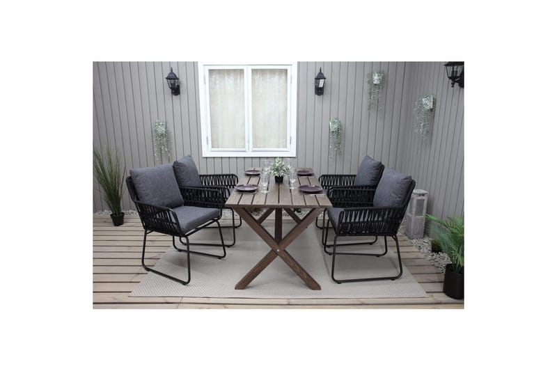 Utomhusmöbelgrupp 150 cm Bord & 4 Levanto grå stolar Brun - Brun - Utemöbler & utemiljö - Utegrupp - Matgrupp utomhus