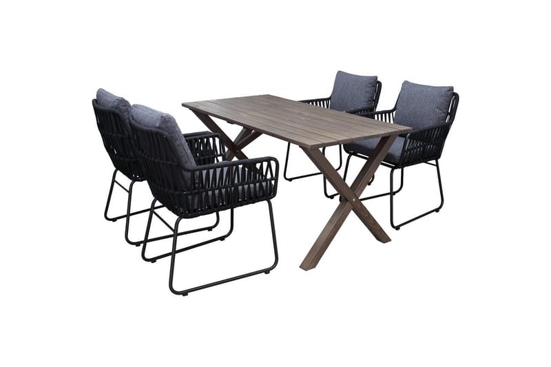 Utomhusmöbelgrupp 150 cm Bord & 4 Levanto grå stolar Brun - Brun - Utemöbler & utemiljö - Utegrupp - Matgrupp utomhus